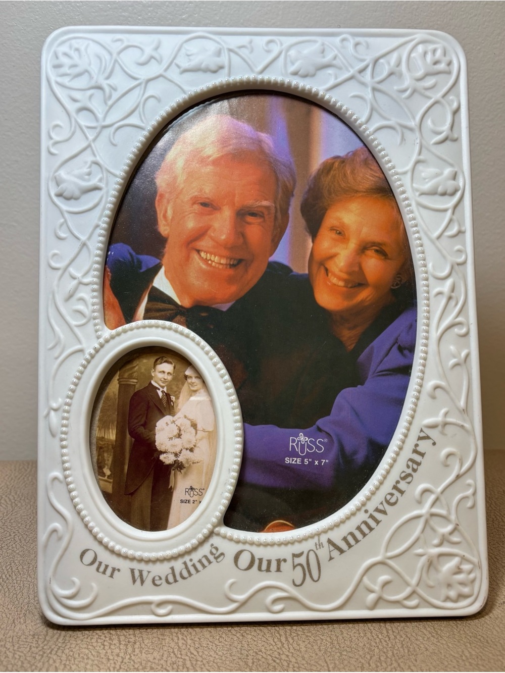 Vintage Russ Berrie Photo Frame Our Wedding Our 50th Anniversary UEC